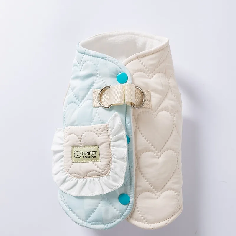 Maltese Patchwork Checkered Pocket Vest Winter Pet Puffer Jacket Teddy Button-Up Warm Down Coat Dog Stuff