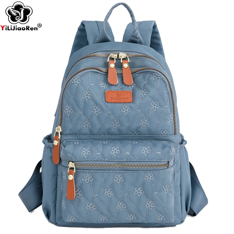 Zaino con ricamo floreale di moda borsa da scuola per studenti da viaggio di grande capacità da donna impermeabile Oxford Bagpack per ragazze