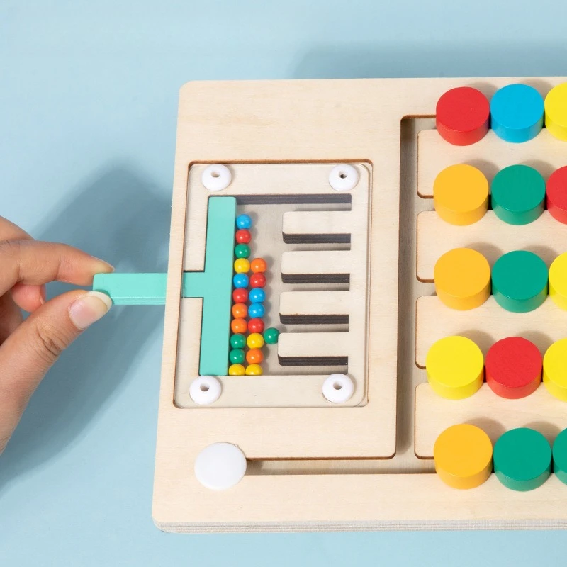 Picture 5: Wooden Montessori Teaching Aid Four Color Ball Maze Game Kids Early Educational Toy Logical Thinking Training Early Learning
