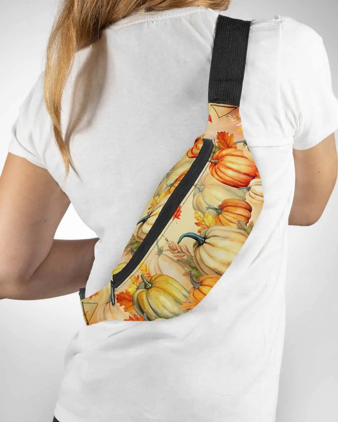 

Thanksgiving Plants Pumpkin Ginkgo Leaf Watercolor Women Waist Bag Fanny Pack Belt Bag Wallet Pouch Waterproof Banana Hip Bags