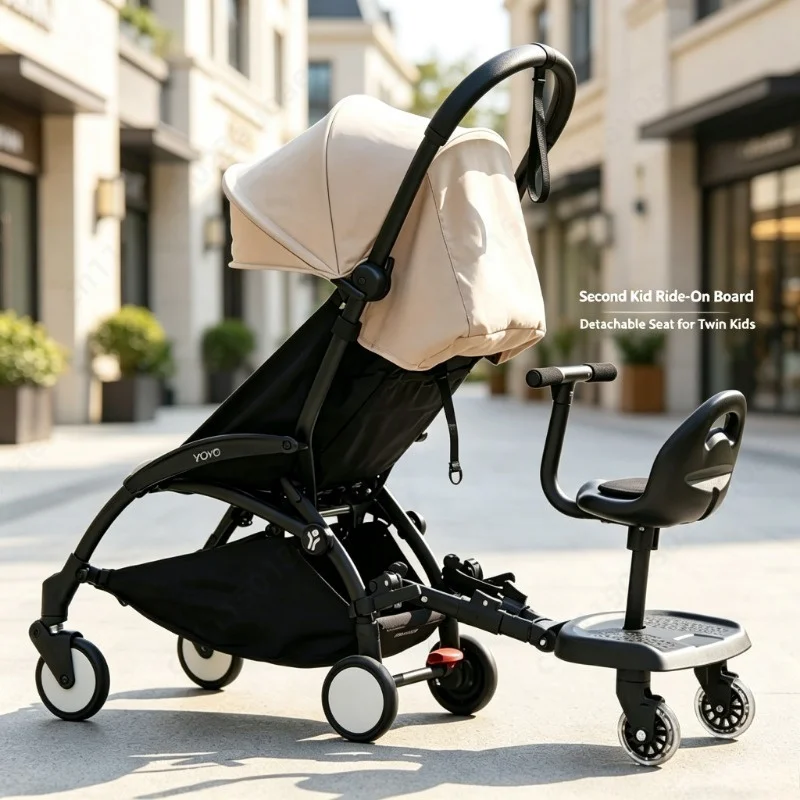 Universal Stroller Standing Pedal with Detachable Seat, Second Kid Ride-On Board, Twin Kids Stroller Accessory