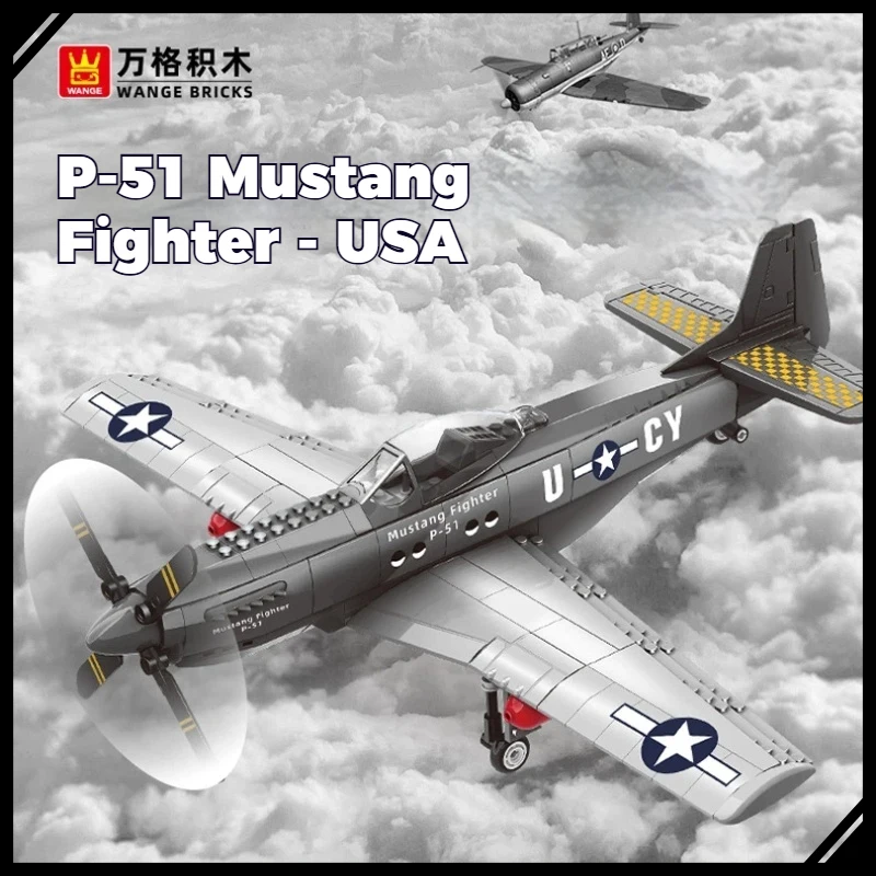 

P-51 Mustang Fighter Aircraft Military Model Compatible Small Particle Building Blocks Educational Assembly Toy for Kids