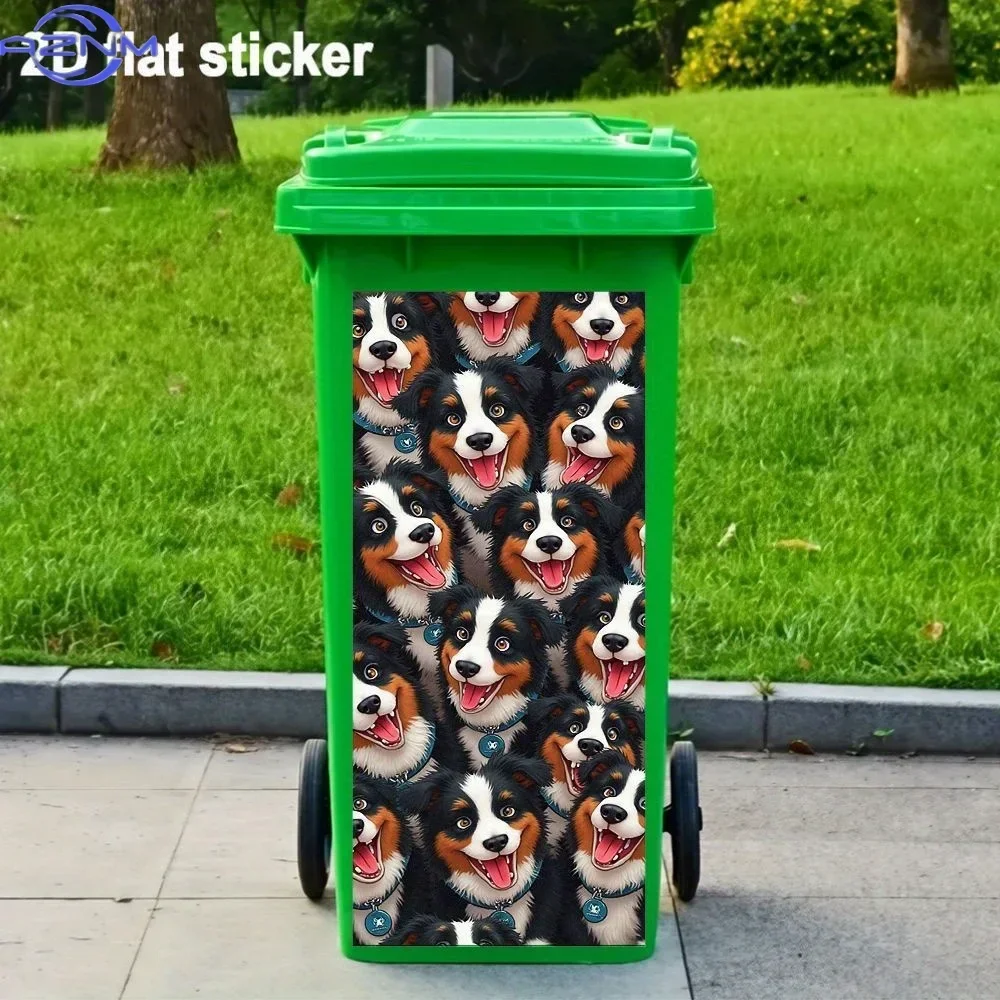 1pc, 2D Flat Sticker, a Lively And Cute Bernese Mountain Dog Trash Can Sticker, Waterproof PVC Sticker, Self-Adhesive PVC Stic