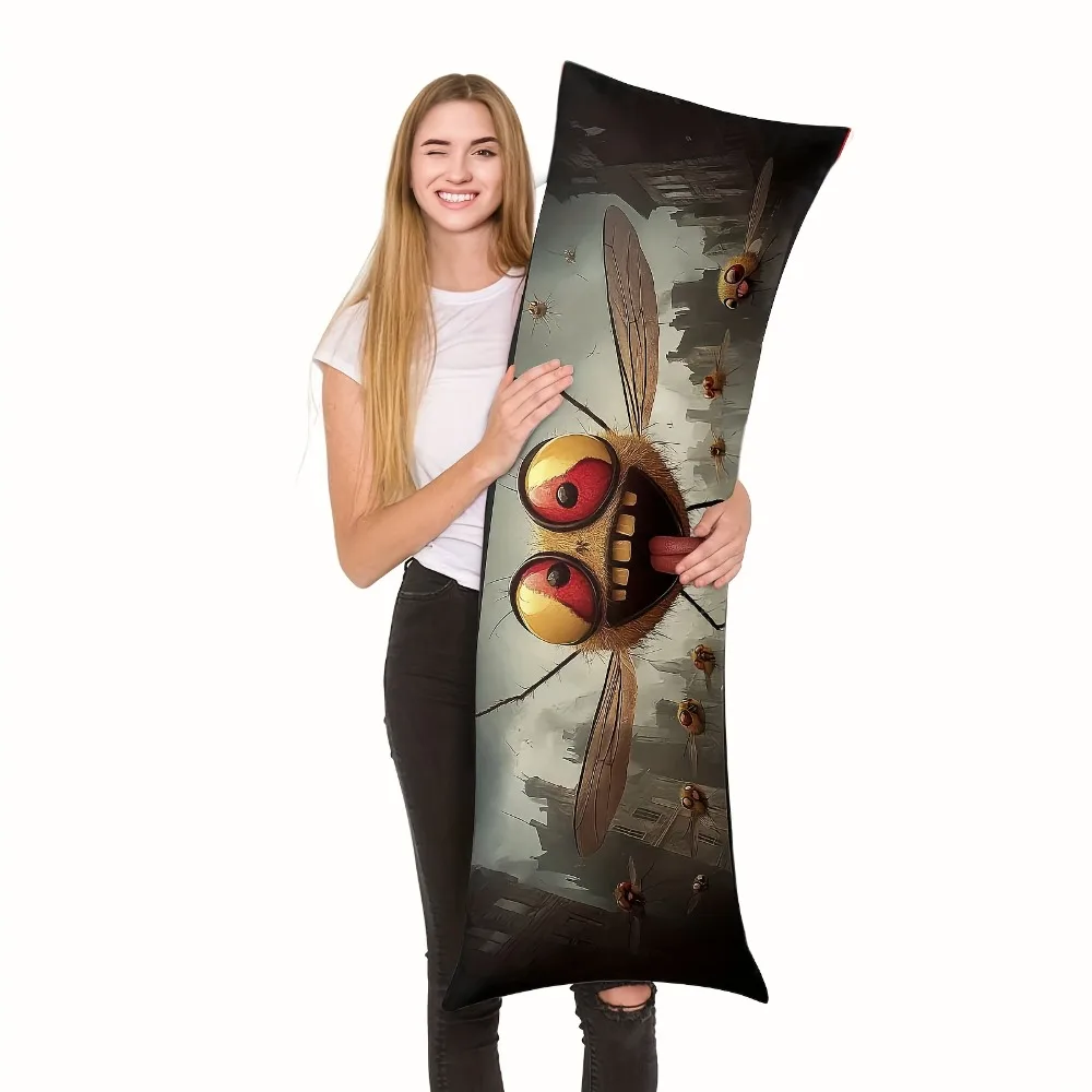 1 Enormous Insect and Cloud Print Long Throw Pillow Cover | 100% Polyester, Double-Sided Print, Machine Washable with Zipper, Su