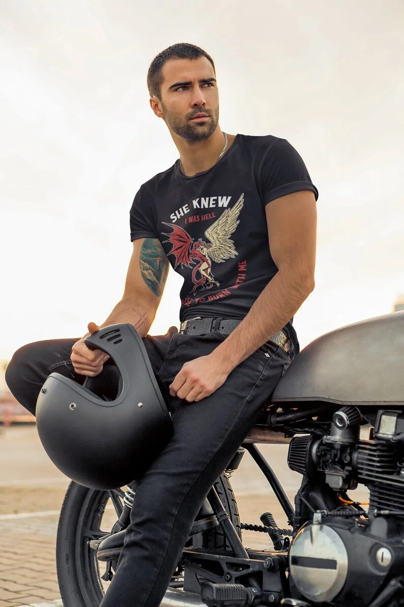 تي شيرت Angel & Demon بأكمام قصيرة، قميص عيد الحب، هدية لصديقك، ملابس بديلة، قميص قوطي، قميص الجحيم، قميص عشاق الشيطان #3