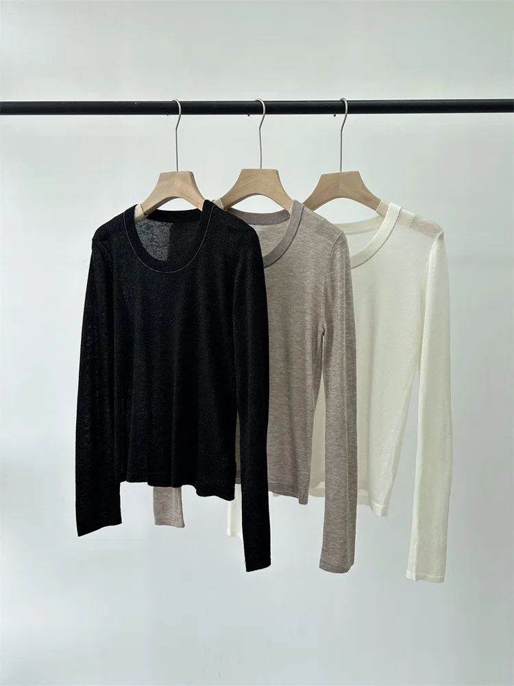 

Women Bead Chain Sweater Round Neck Long Sleeve Casual Wool Blend Pullover