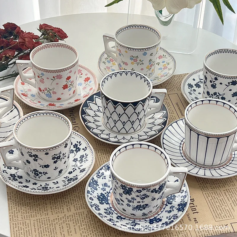 European Style Coffee Cup & Saucer Set, Pretty Home Cup & Saucer for Afternoon Tea Latte Milk Coffee, Wedding Birthday Favor Set