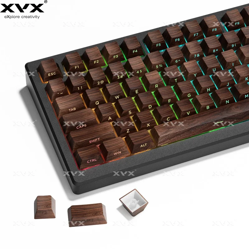 XVX Side Print Backlit Wooden Patten 5 Side Dye-Sub PBT Keycap RGB Cherry Profile For Cherry MX 126 Keys