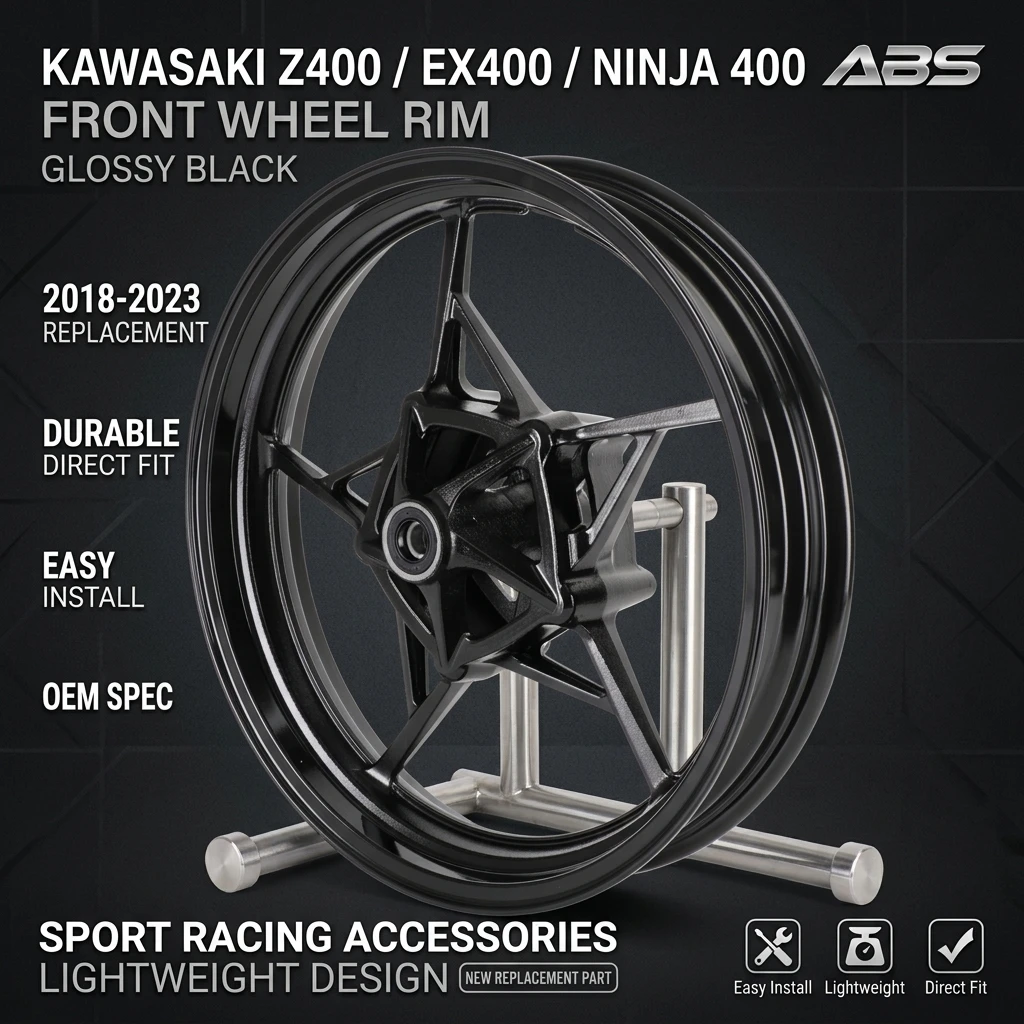 For Kawasaki Z400 EX400 Ninja 400 ABS Front Wheel Rim Glossy Black 2018-2023 New Replacement Motorcycle Wheel Rim Durable Direct Fit Easy Install OEM Replacement Part Sport Racing Bike Accessories Lightweight Front Wheel Rim Glossy Black Replacement Rim
