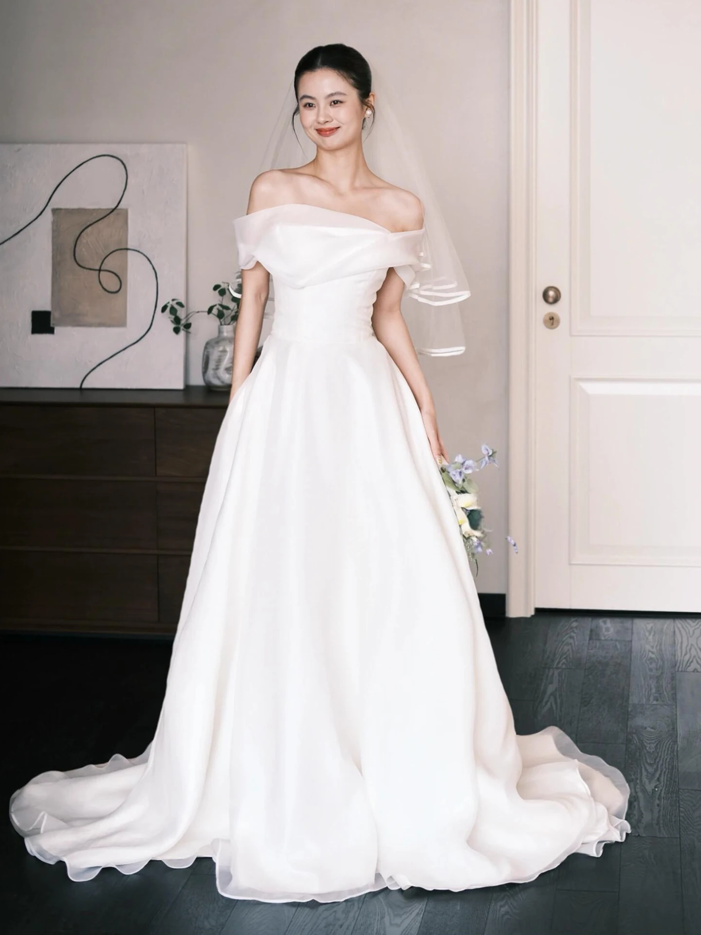 

Bridal Gown One oulder Satin Surface Wedding Dr Winter Morning Robe for Small Stature Women Outing Veil Vintage Sle Ha...