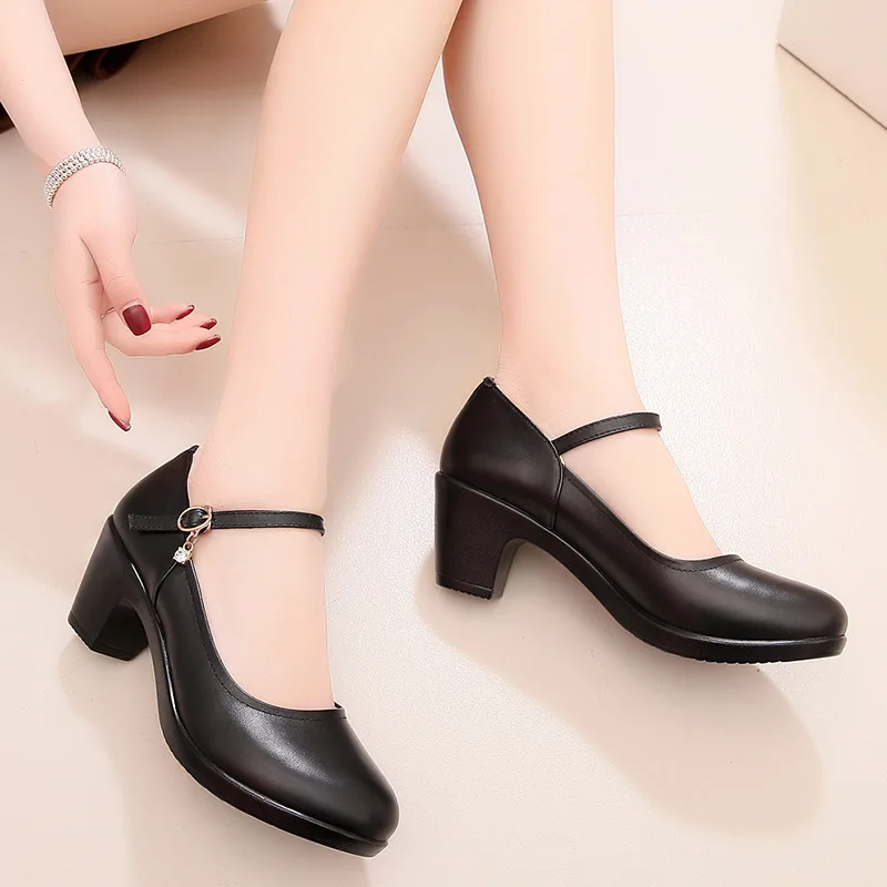 Platform Shoes Women Pumps 2021 Black White Dress Shoes Medium Heels Mary Jane Shoes Ladies Wedding Bride Chunky Heels sapatos