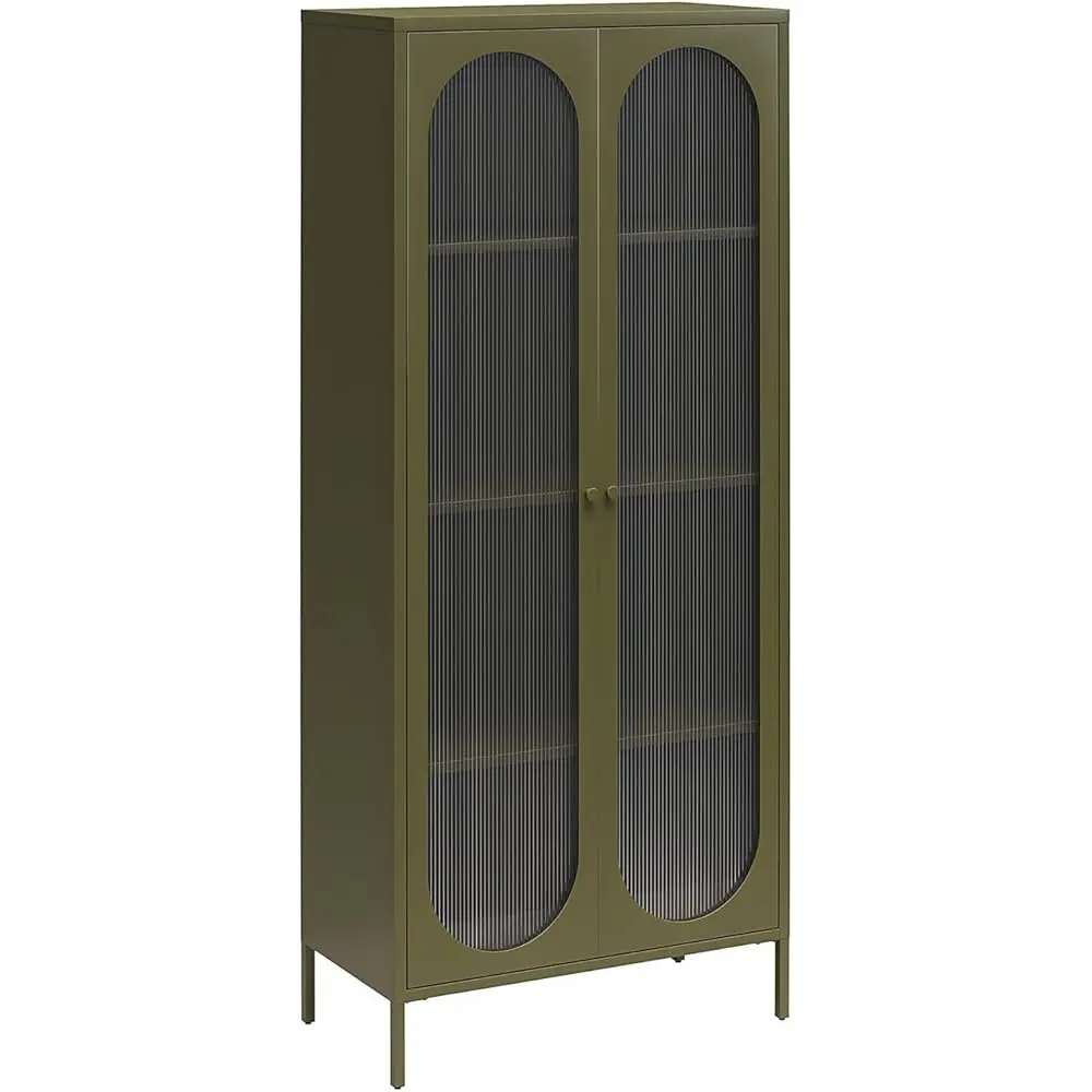 

Tall 2-Door Accent Cabinet With Fluted Glass, Olive Green