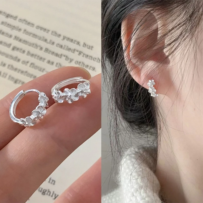 1 Pair Sterling Silver Small Rose Flower Round Hoop Earring AAA Zircon For Women Female Charm Engagement Wedding Jewelry