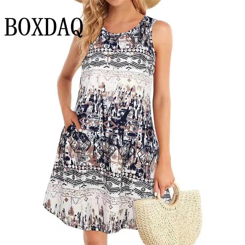 

Женское повседневное короткое платье без рукавов в этническом стиле с круглым вырезом в стиле ретро, пляжный сарафан в стиле бохо, модные платья с градиентным принтом, свободные летние платья