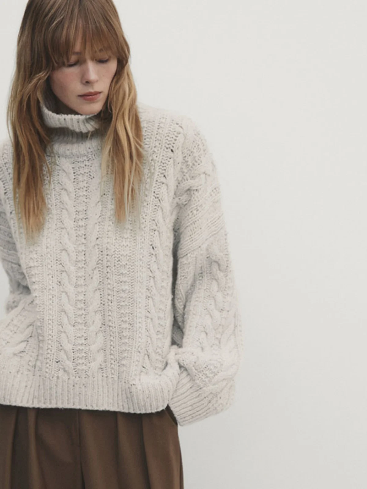 

Loose Knitted High Collar Sweater MD Women's Faionable Twist Flower Pattern Autumn Winter New Arrival Casual Comfortable Sle