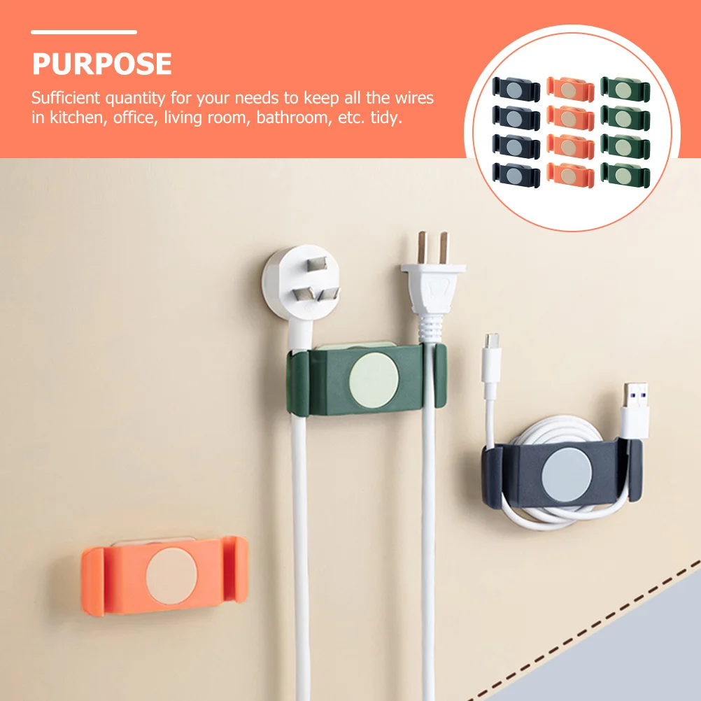 

12pcs Hook Storage Bracket Punch-Free Cord Organizer Cable Holder Plug Wire Management Kit For Kitchen Office Bathroom Abs Cord