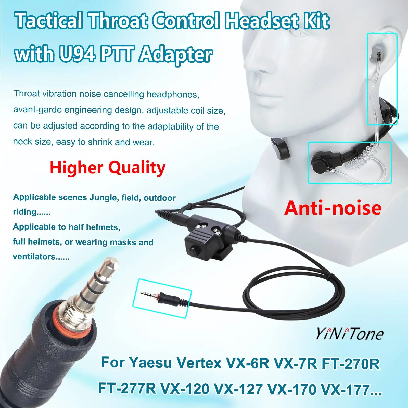 Headphone Set for Yaesu Vertex VX6R FT270R walkie talkie 7.1mm telescopic throat controlled noise reduction headset with U94 PTT