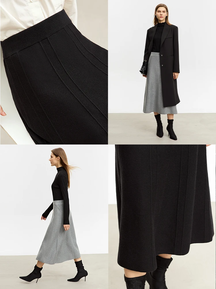 AMII Minimalist New 2023 Winter Skirts For Women Simple Commuter A-line Wool High Elastic Solid Loose Skirt Female 12354053