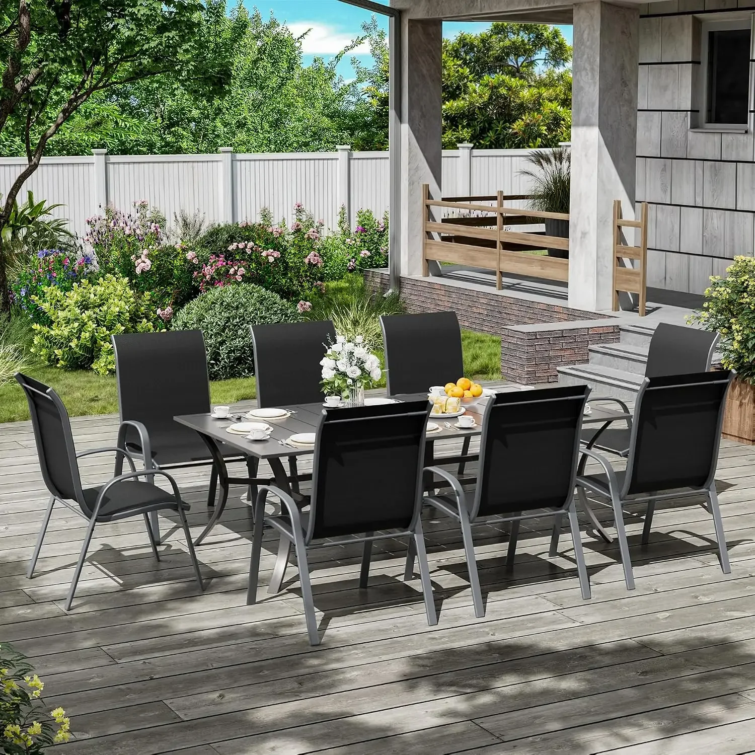 Patio Chairs Set of 8, Outdoor Stackable Dining Chairs for All Weather, Breathable Garden Outdoor Furnitures for Backyard Deck(B