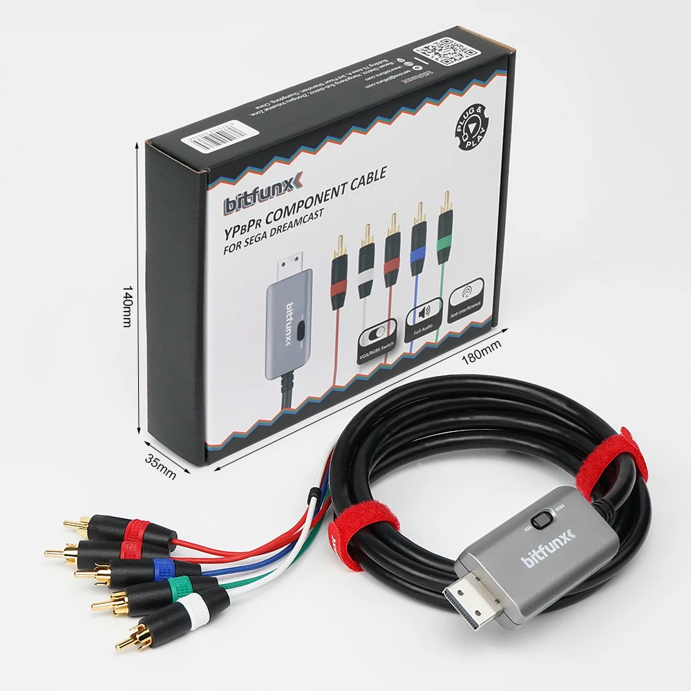 Bitfunx RGBS VGA vers composant vidéo 5RCA YPbPr câble pour Console de jeu Sega Dreamcast DC