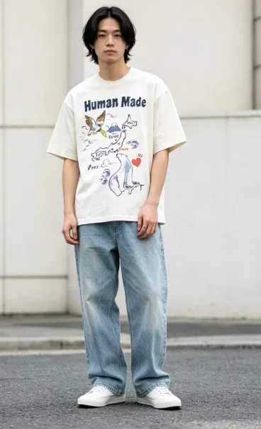 Human Made 26SS Indigo Duck Print Tee, Blue Dye Casual T-Shirt for Men Women