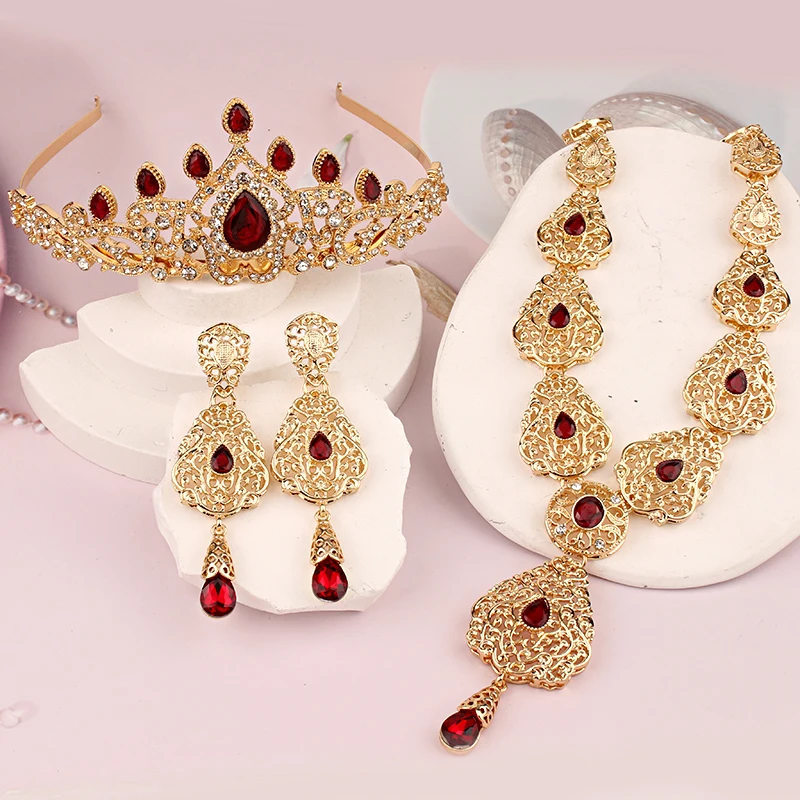 Moroccan Wedding Hair Jewelry Set Gold Plated Arab Turkish Birdal  Gold Jewelry Ethnic Conjuntos Feminino Elegante  Accesorios