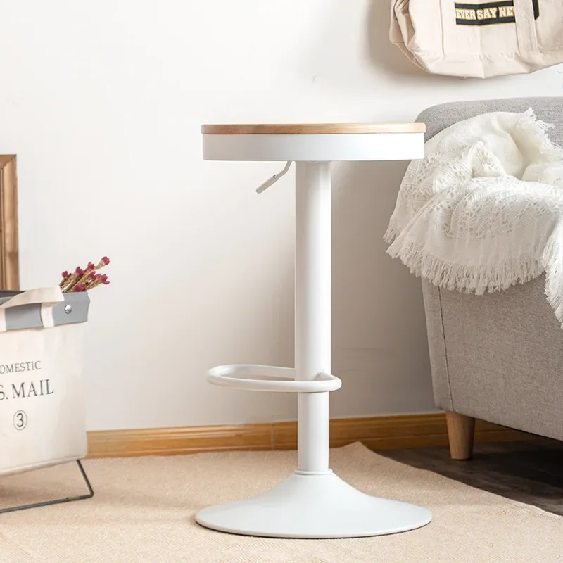 Multi-functional Solid wood bar chair lift rotating bar stool light luxury simple home fashion bar stool wrought iron high stool