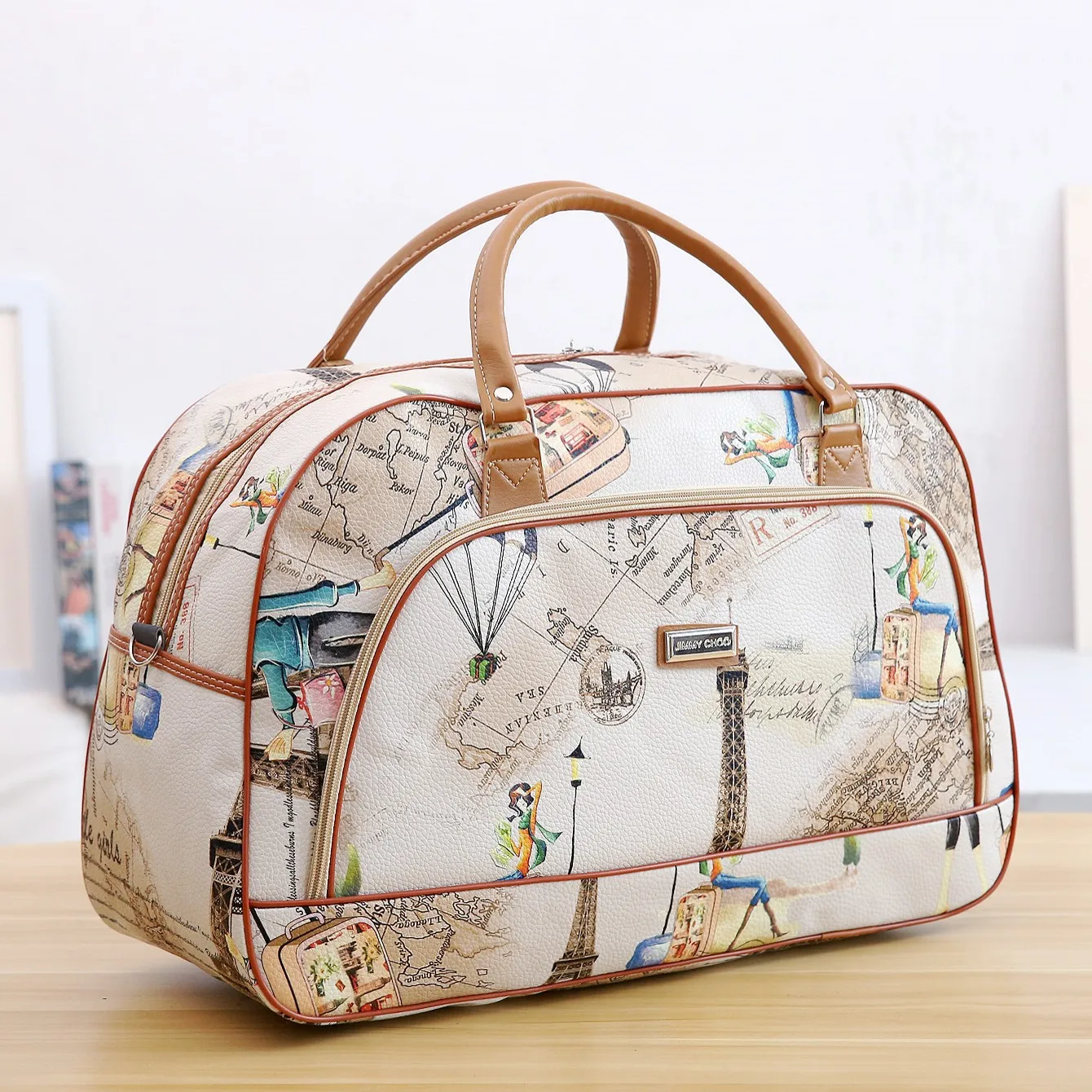 Women Travel Bags 2022 Fashion PU Leather Large Capacity Waterproof Print Luggage Duffle Bag Men Casual Travelling Weekend Bags