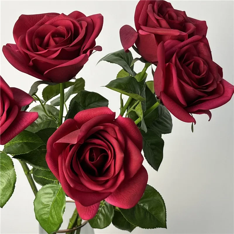 5Pcs Hand Feel Moisturizing Latex Rose Flowers Artificial Real Touch Roses Bridal Bouquet Wedding Decor Home Party Table Floral