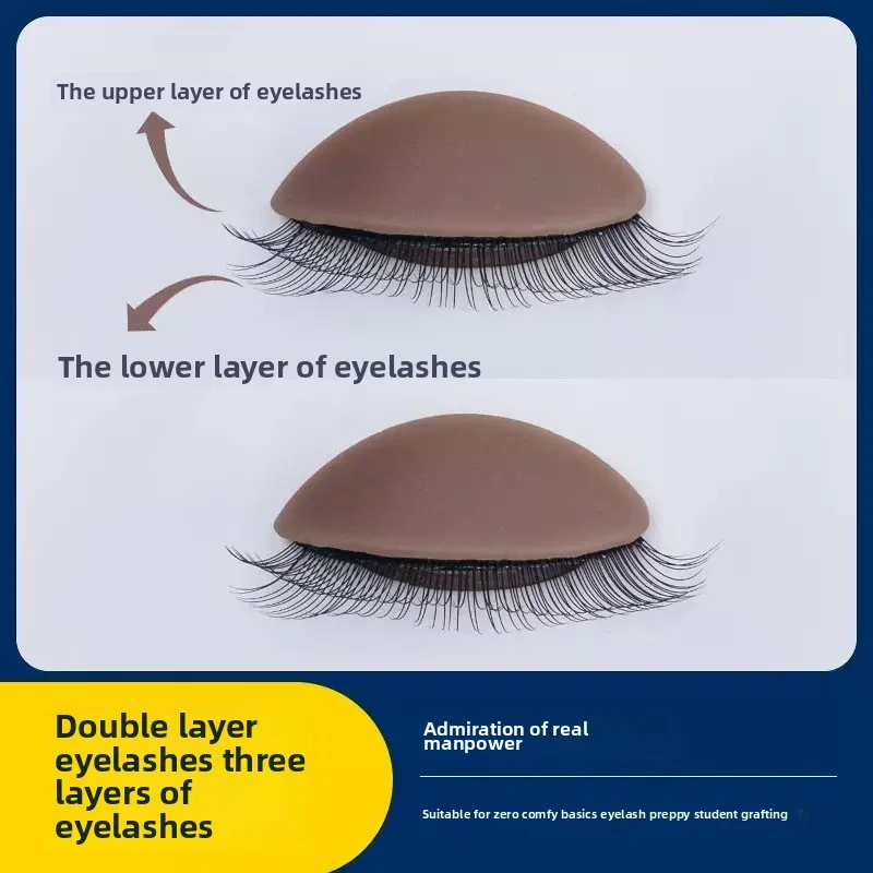 3 pares de ejercicios de pestañas de doble capa, máscara de ojos de párpado reemplazable, molde de cabeza de exhibición de extensión de pestañas desmontable de silicona