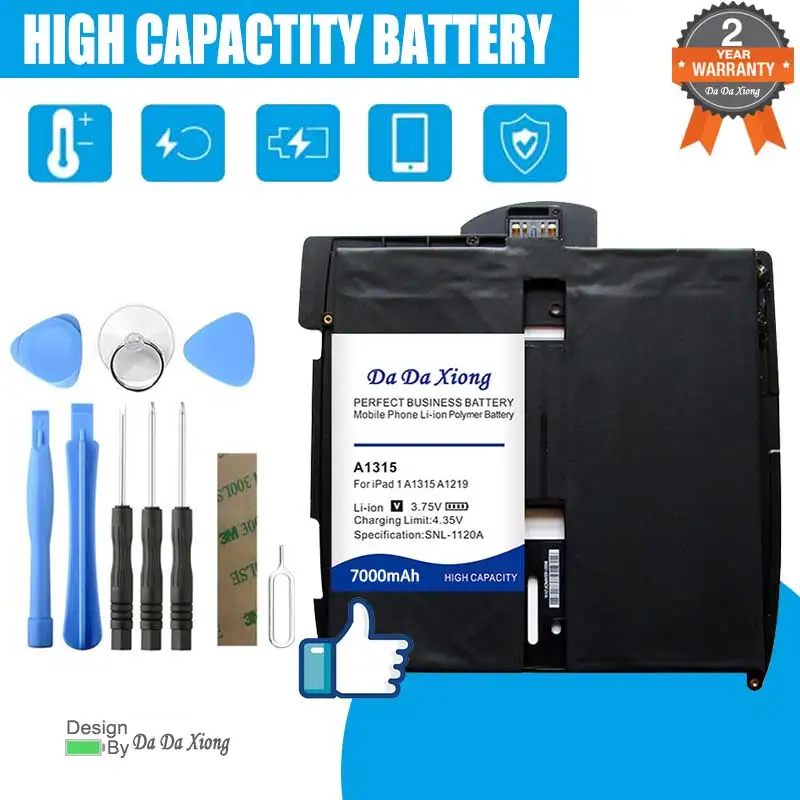 

Новый аккумулятор 7000 мАч для ipad1-го поколения A1315 A1219 A1337 616-0448 616-0478 969TA028H Бесплатный двусторонний скотч
