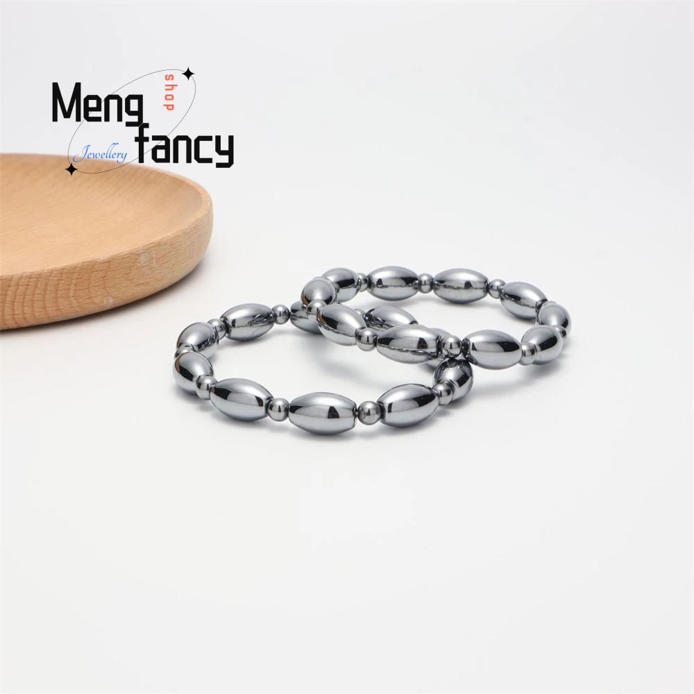 Natural Energy Stone Terahertz Rice Bead Bracelet Men's and Women's Terahertz Barrel Bead Round Bead Bracelet
