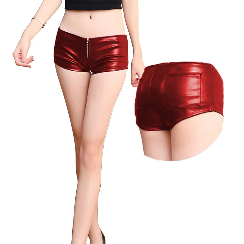 여름 여성의 저층 반바지 섹시한 지퍼 pu 가죽 슈퍼 반바지