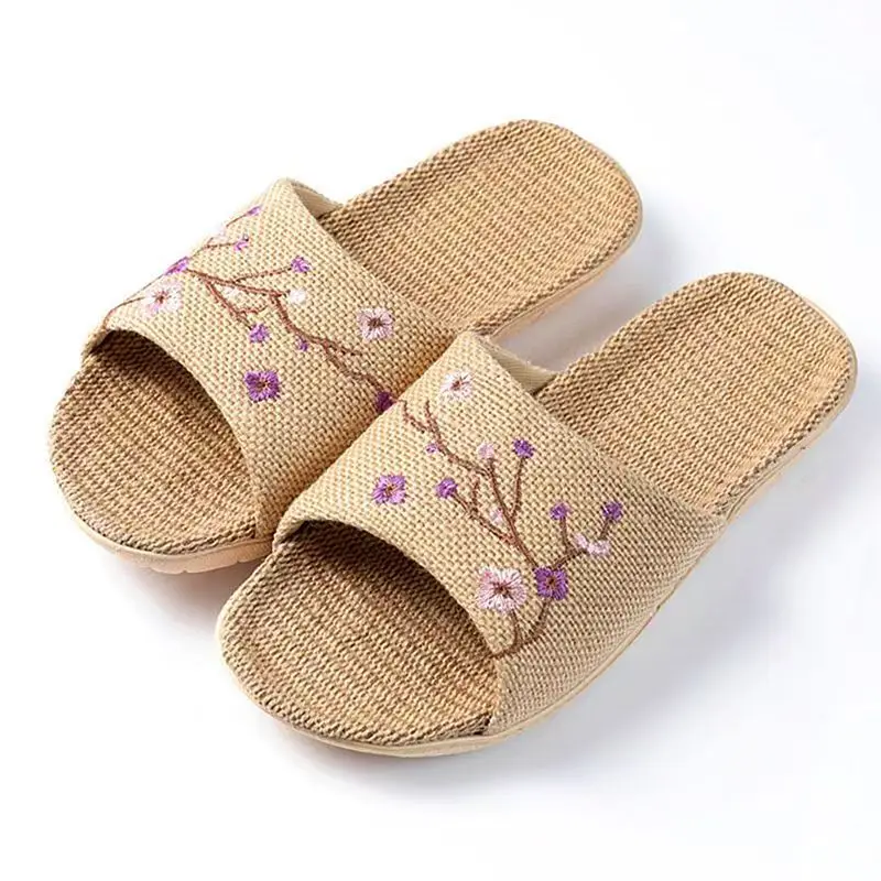 شباشب كتان نسائية صيفية لعام 2025 مطرزة أنيقة ونعل مسامي وإزالة الروائح الكريهة ناعمة ومناسبة لجميع المواسم #4