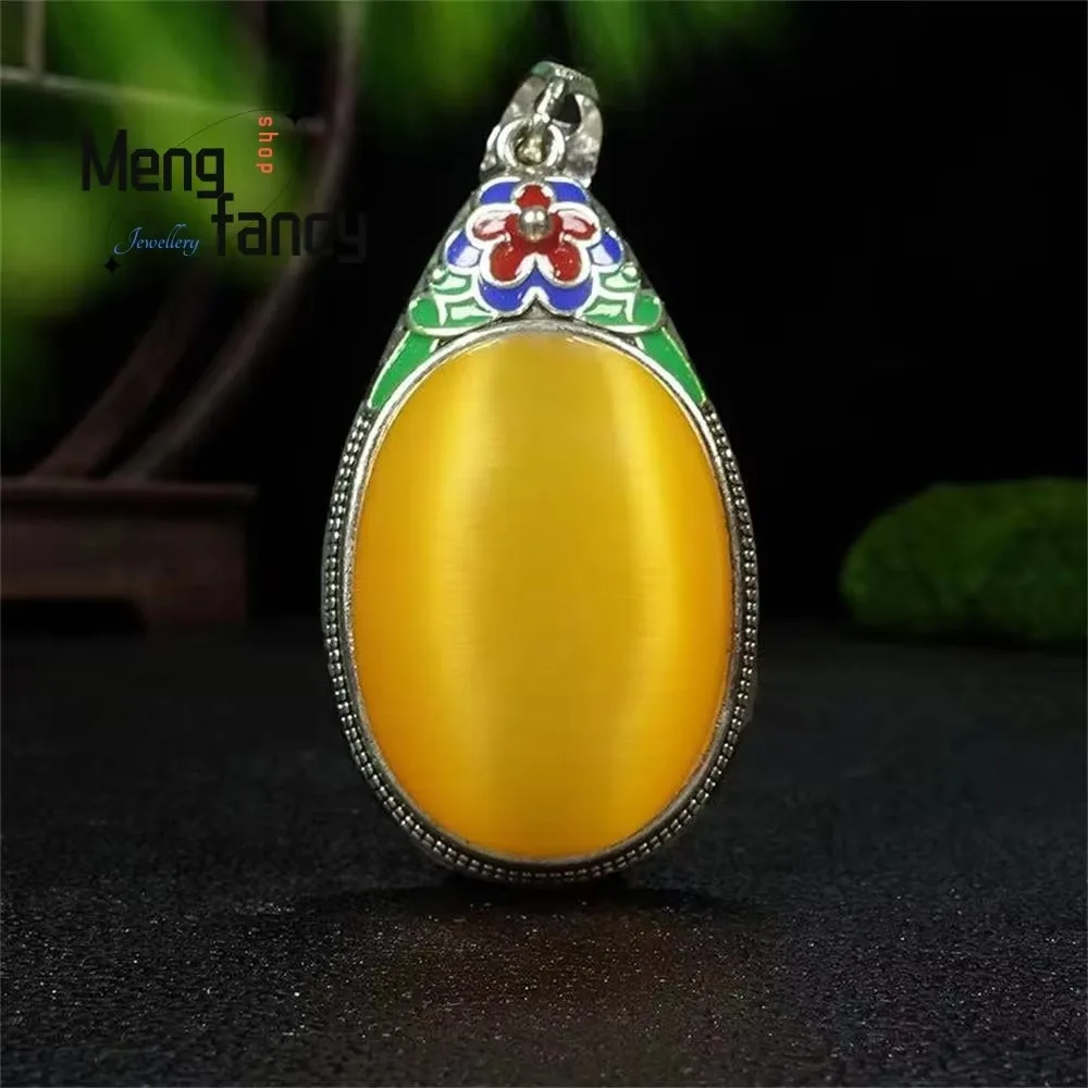 Natural High-ice Cat's Eye Stone Colorful Pigeon Egg Pendant High-grade Retro Fashion Fine Jewelry Best Selling Holiday Gifts