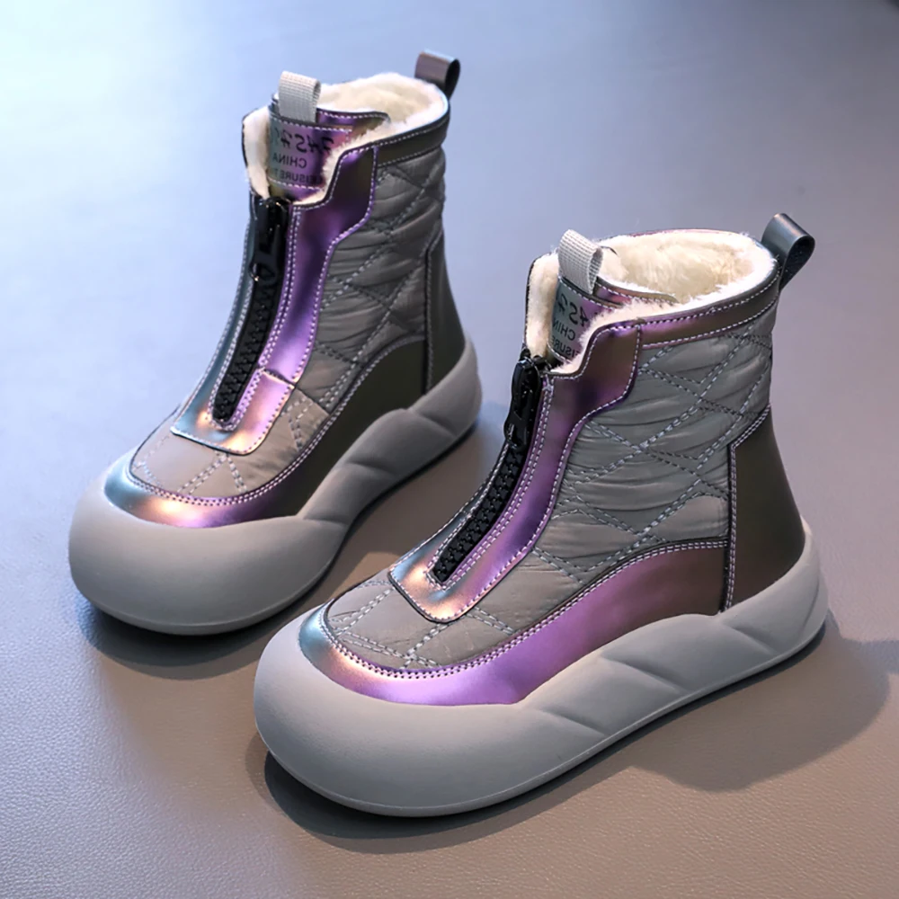 PU Leather Winter Boots For Children 2025 Trend Fashion Winter Shoes For Girls Thick Warm Fur Boots For Kids Fashion Snow Boots