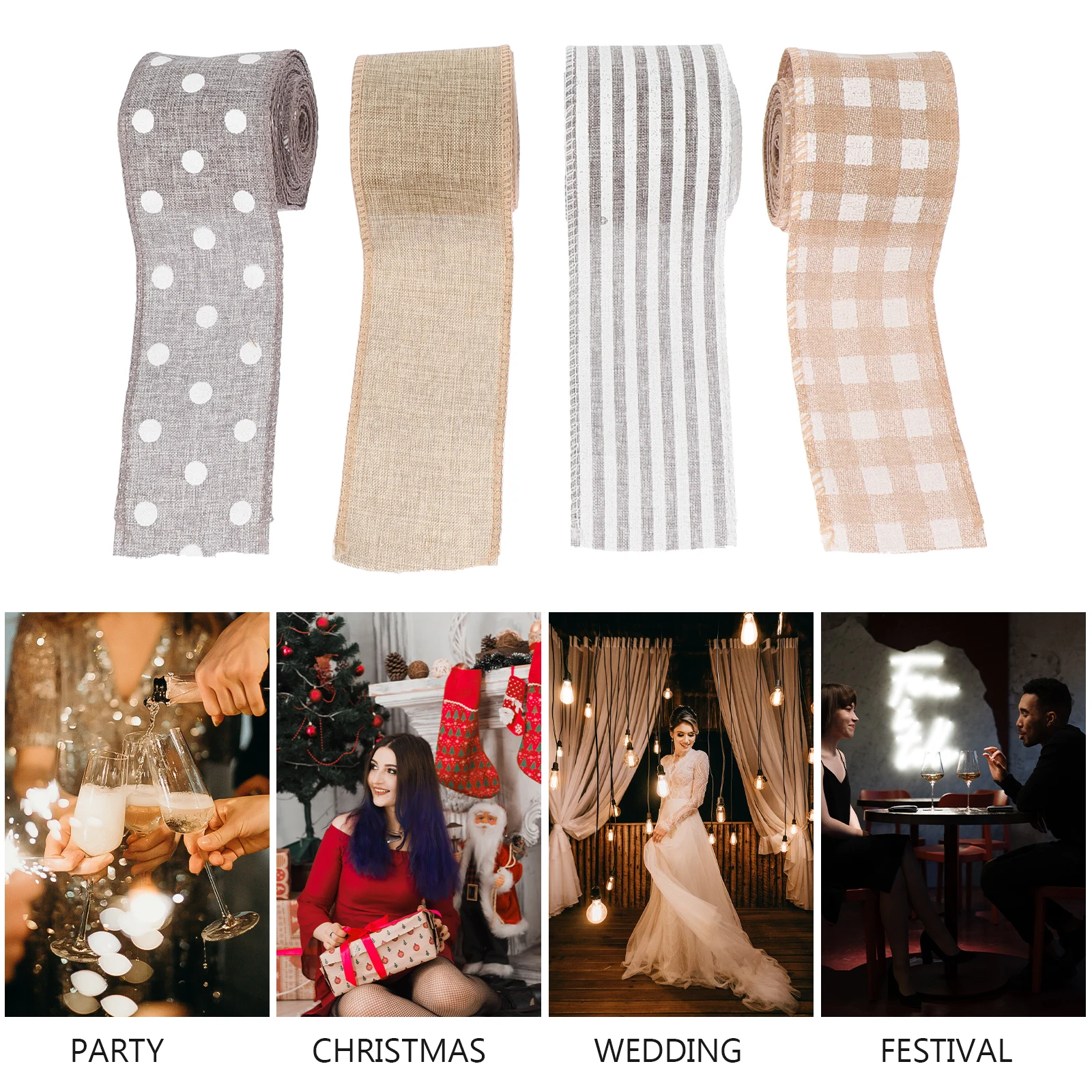 

3 Rolls Gift Bow Tie Webbing Christmas Linen Ribbon Ribbons Natural Festival Wrap Striped Wrapping Bride