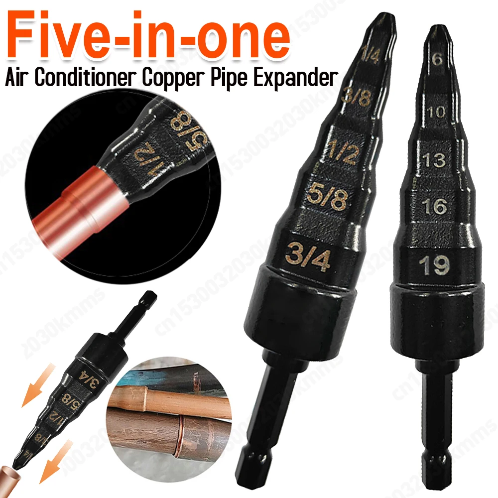 

5 in 1 Copper Tube Expander for Hex Handle Hand Drill Copper Tube Expanding Air Conditioner Pipe Tool 1/4" 3/8" 1/2" 5/8" 3/4" A