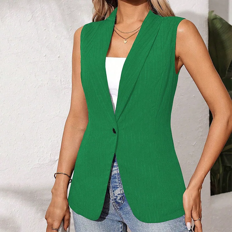 

Новая модель 2026 года: Женский однотонный кардиган-жакет без рукавов с круглым вырезом на одной пуговице для весны/осени