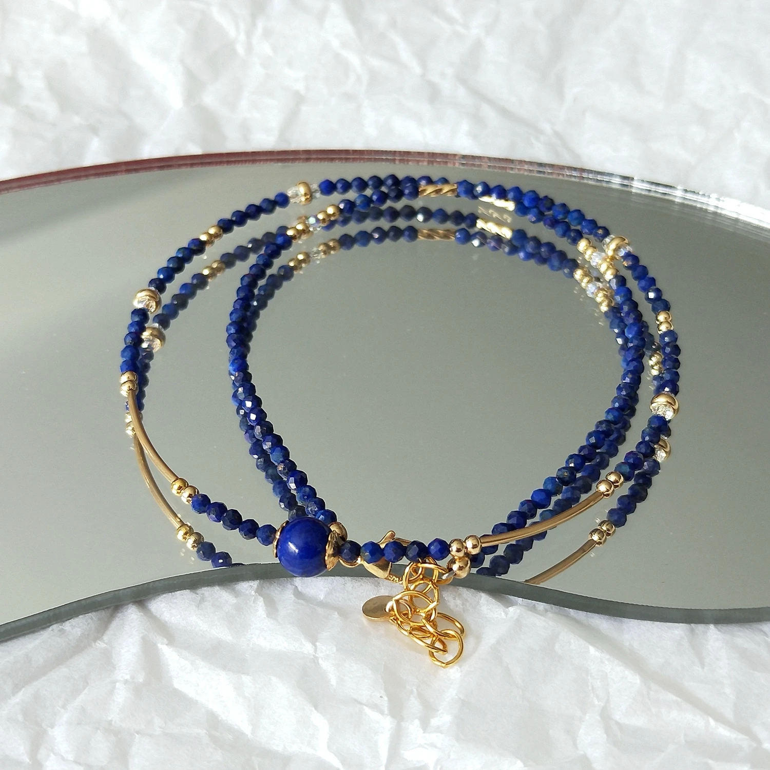 Lii Ji Lapis Lazuli 14K Gold Filled Necklace Natural Stone 2mm Sparkling Choker 38+3cm Fashion Jewelry For Women Girl