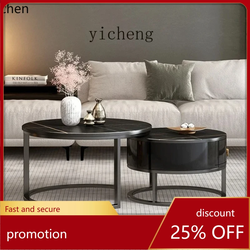 

HXL rock slab round coffee table Italian light luxury living room round table minimalist coffee table