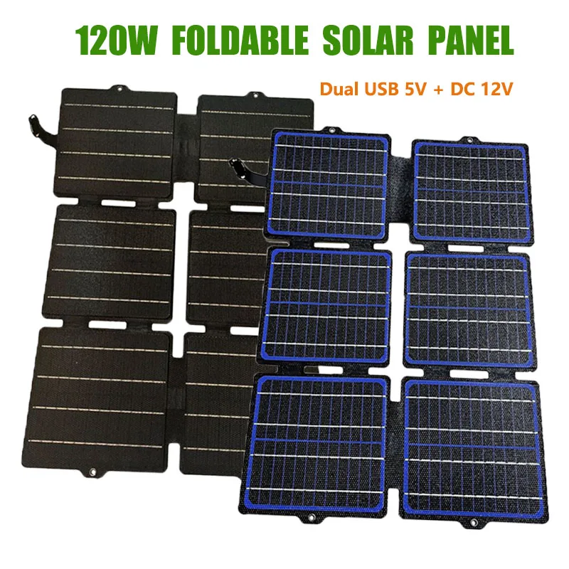 ETFE Foldable Solar Panel 120W/60W Solar Power Bank 5V/12V Solar Charger Portable Outdoor Camping Waterproof Photovoltaic Pate