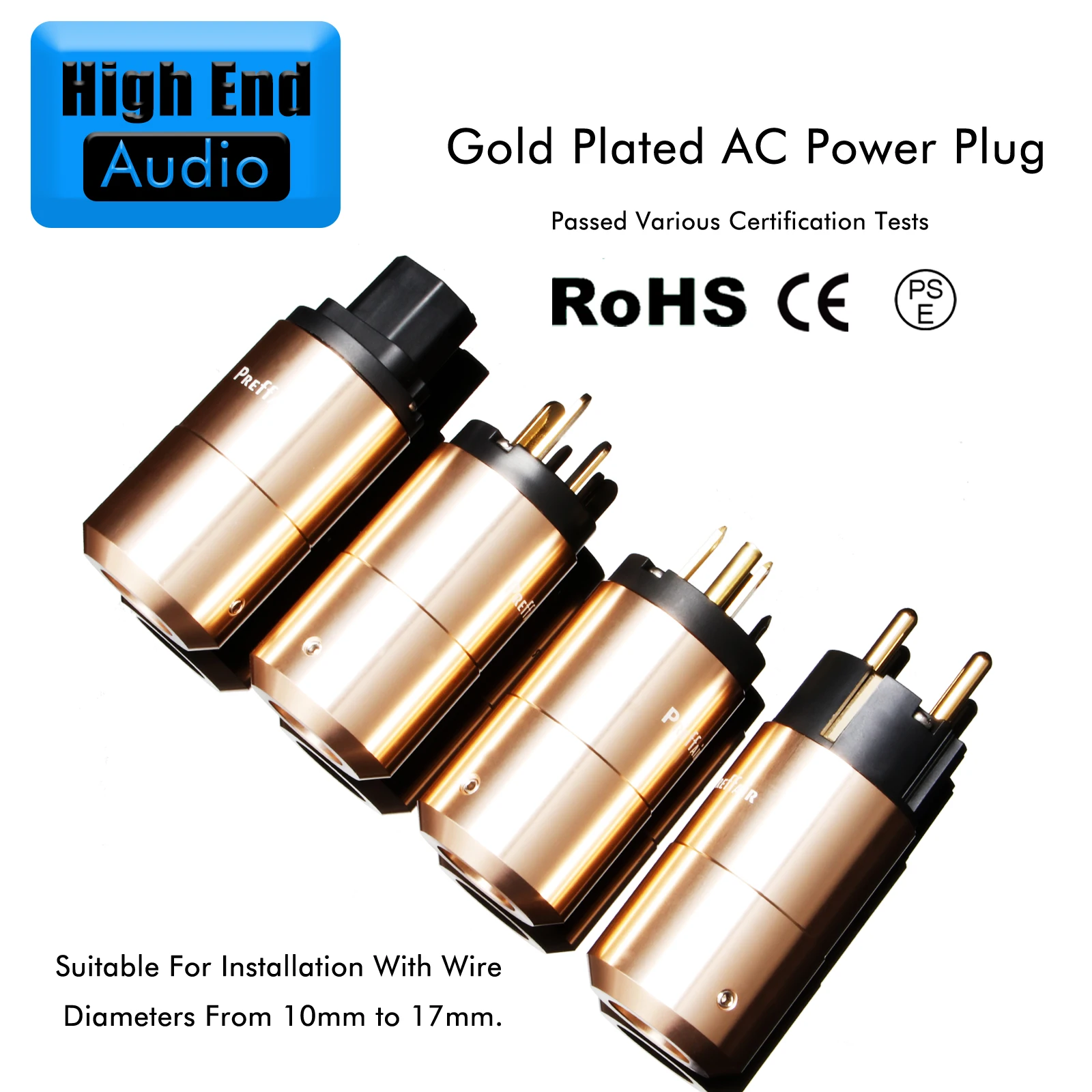 Preffair Hi-end AC Power Plug Connector Female/Male US/EU/AU Gold-Plated Plug IEC320 C19 125-250V 15A Power Adapter for DIY