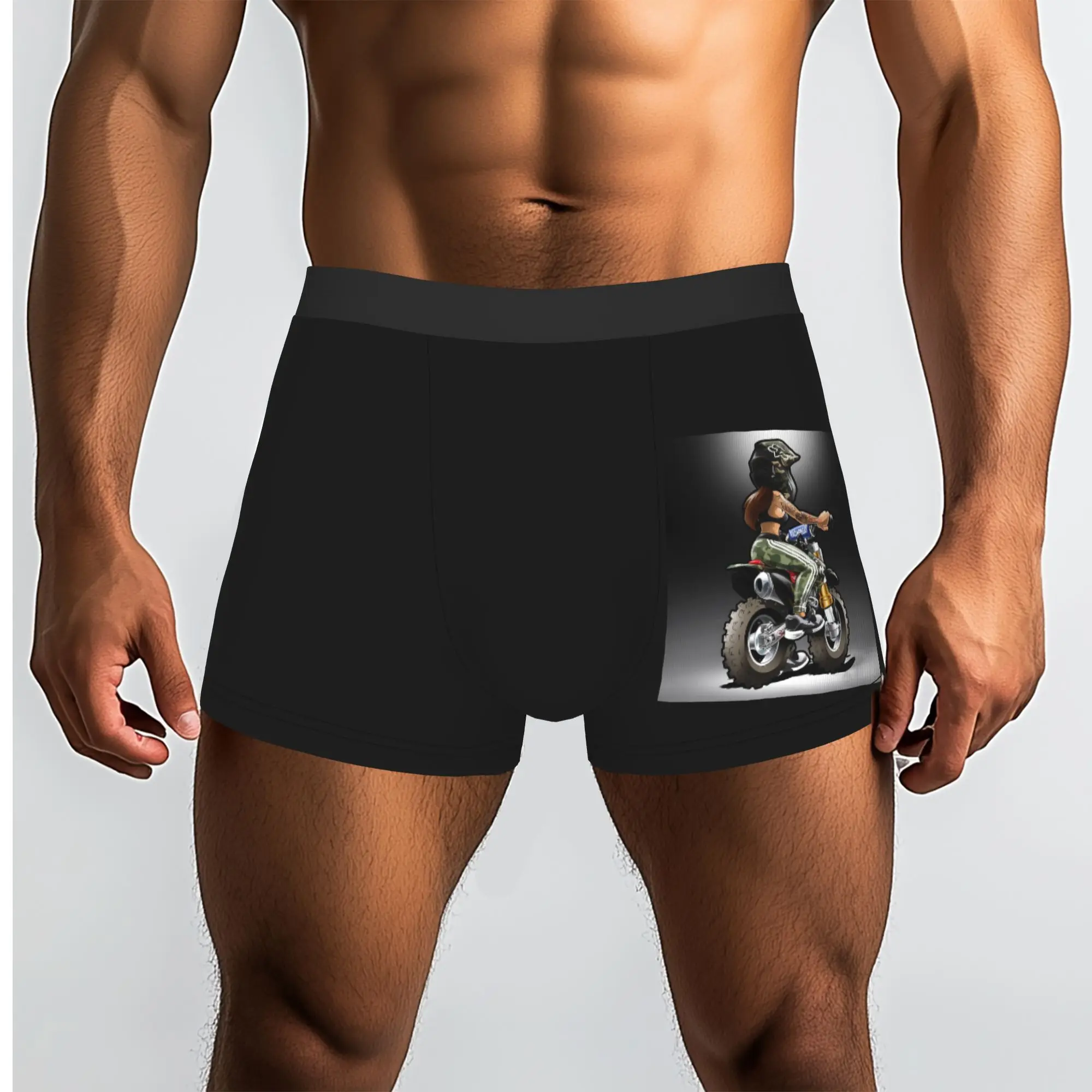 Custom Cartoon Sexy Girl Motorcycle Pattern Underwear Men Breathable Extreme Sport Mobile Bike   Shorts Panties Soft For Male