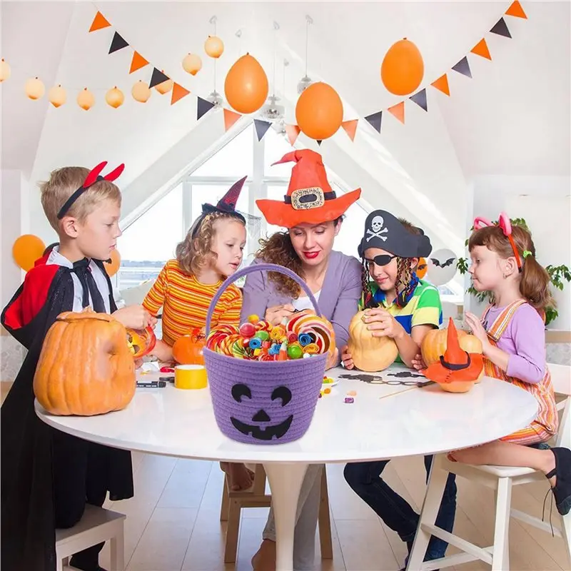 سلة الهالوين MACH-2X للأطفال، سلة خدعة أو علاج، دلو حلوى اليقطين اللطيف، حقائب للبنات/الأولاد سلال هدايا فارغة