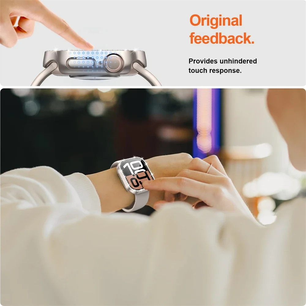 Glass+Diamond Cover For Apple watch case 46mm 44mm 42-41mm 45mm 40mm Bling Bumper Protector iWatch series 10 9 8 7 6 5 4 se case