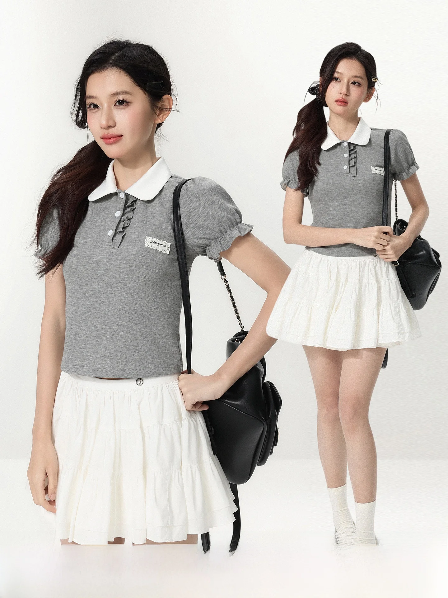 

Limited Time 30 Minutes Color Blo Doll Collar irt Ruffle Trim Button up Casual Slim Fit ort Sve Women's Top