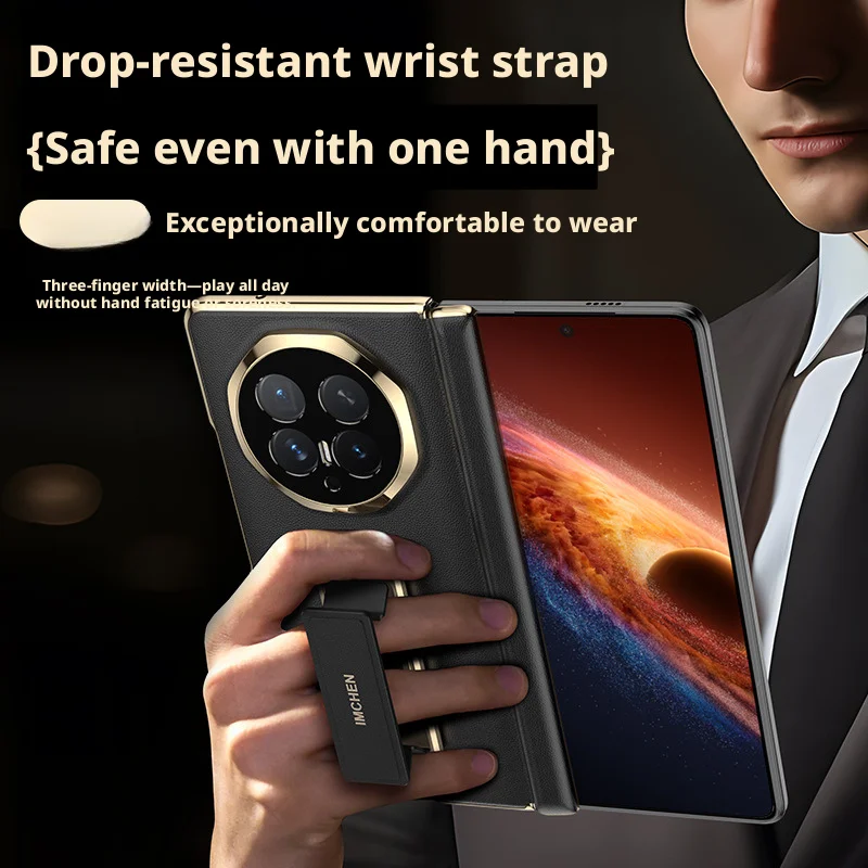 Luxury Genuine Leather Case For Honor Magicv6 Magic V6 360° Rotating Metal Bracket Anti-slip Finger Grip Band Cover