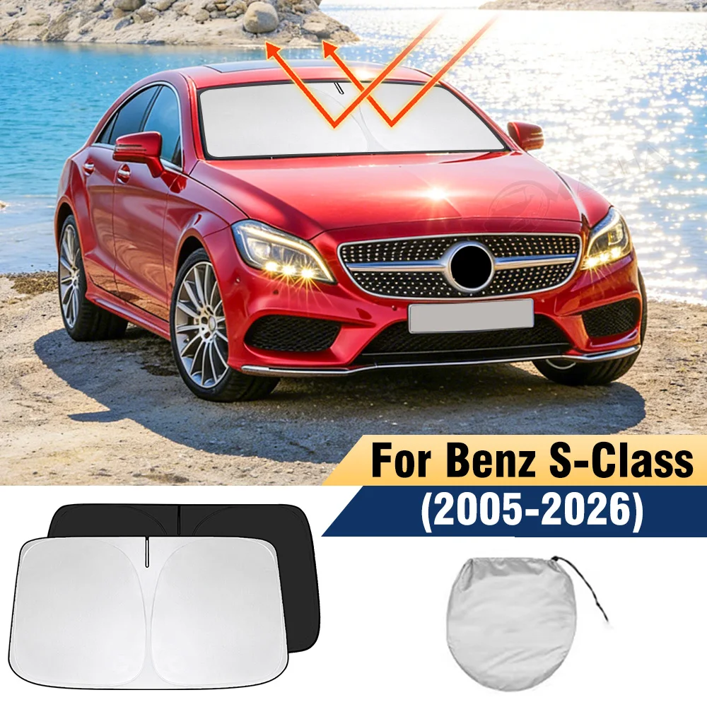 

Windshield Sun Shade for Mercedes-Benz S-Class W221 W222 W223 2005-2026 Window Shade Sun Visor Cover Foldable Blocks UV Rays