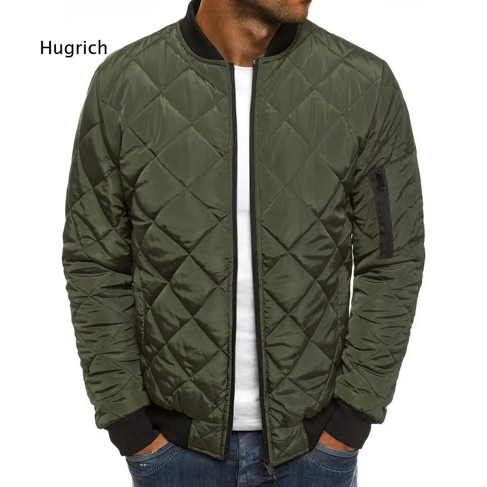Autumn Winter Mens Solid Color Loose Fit Diamond Quilted Cotton Jacket Casual Warm Outerwear Designed For Daily Commute And Out